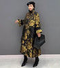 Gold Flowers Jacquard Korean Style Woman Winter Loose Fit Chic Dress Big Size Turtleneck Girls Unique Casual Robe JJXD679