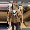 Casual Patchwork Women Coat Elegant Long Sleeve Stand Collar Pleated Female Outwear Autumn Winter Lady Streetwear