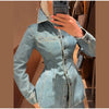 Women's Denim Lace Up Jacket Lapel Neck Waist Cinching Button Front Long Sleeve Coat Spring Femlae Casual Daily Outerwear