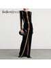 Solid Spliced Sequins Temperament Dresses for Women O Neck Long Sleeves Patchwork Bead Split Dress Female