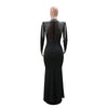 Women Mesh See Through Long Sleeve Diamonds Rhinestones Mermaid Long Dress Fall Evening Sexy Party Dresses Vestidos