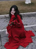 Spring Women Elegant Long Slevee Midi Dress Female Red Square Collar Ruffle Party Dress Christmas Irregular Prom Dress