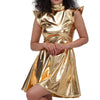 Metallic Women's Shiny Dress Holographic Solid Color Turtleneck Pleated Dress Carnival Costume Gold Silver Rave Dress Outfits