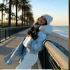 Fur Collar Hoody Slim Waist Bread Parkas Elegant Warm Women Clothing Lovely Zip Patchwork Casual Coats