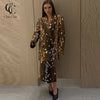 Deer Spotted Print Women 2pcs Skirt Sets Notched Lapel Oversized Blazer Midi Skirt Elegant Chic Autumn Winter Office Outfit