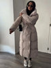 Winter Warm Stand Neck Long Lace Up Down Jackets Women Solid Ruff Soft Waist-cinching Coat Female Winter Chic Jackets