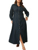 Plus Size Dresses for Women Denim Button Solid Long Elegant Maxi Dress Fall Winter Clothes