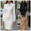 Autumn temperament solid colour waist tie long-sleeved dress women