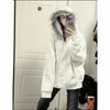 Faux Fur American Vintage Coats with Hooded Women's Y2K Sweatshirts Gothic Harajuku Subculture Punk Emo Sweatshirts and Jacket