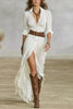 Sexy Women's Dress French Retro V-neck Waist Pleated Loose Slit Temperament Long Sleeve Dresses For Women Robe Femal