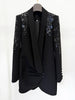 High Street Designer Vestido Women's Shawl Collar Beaded Draped Blazer Dress