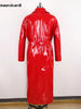 Spring Autumn Long Waterproof Shiny Reflective Black Patent Leather Cocoon Coat Women Sashes Designer Clothes