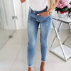 Pencil Pants Women Vintage Washed Jeans Sheath Denim Ankle Length Jean Pearls Solid Pockets Casual High Waist Skinny