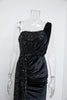 Wine Sequin Evening Dress Elegant Women One Shoulder Draped Split Wedding Party Prom Dresses Bridesmaid Wine Long Gown