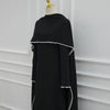 White Pearl Trim Cape Maxi Dress Women Elegant Long Sleeve Cinched Waist Muslim Robes Spring Eid Abaya Lady Dresses