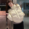Women's Winter Warm Jacket Korean Thickened Big Fur Collar Hooded Outerwear Casual Detachable Short Cotton-Padded Coat