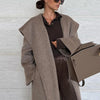 Elegant Shawl Collar Lace Up Long Woolen Coat Women Full Sleeve Belt Lapel Thick Overcoat Autumn Winter Lady Chic Outwear
