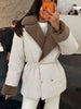 Thicken Contrast Corduroy Jackets Women Lapel Long Sleeves Double Breasted Warm Padded Coats Female Winter Outwears