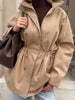 Women's Stand Collar Mid Length Trench Coat Drawstring Waist Autumn Winter Coats Cotton Outer Jacket