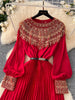 Spring Autumn French Sequin Nail Bead Long Sleeved Dress Women Elegant Temperament Birthday Party Pleated Long Dress C227