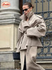 Khaki Belt Lace Up Short Trench Coat Women Elegant Full Sleeve V Neck Loose Jacket Autumn Daily High Street Outerwear