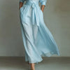 Bohemian Elegant Lace-up High Waist Long Dress Woman Turn-down Collar Hollow Party Dress Spring 3/4 Sleeve Pocket Maxi Dress