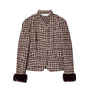 Women Stand Collar Tweed Jacket Elegant Long Sleeve Faux Fur Cuffs Coat Spring Single Breasted Outerwear Street