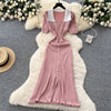 French Style Vintage Panelled Moda Dress Turn-down Collar Puff Sleeve Slim Vestidos Elegant Vent Knit Femme Robe