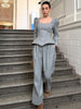 Elegant Woolen Top Pants Women Sets Chic Long Sleeve Slash Neck Pleated Blouse Straight Trousers Autumn Winter Lady Suit