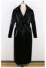 Spring Autumn Long Waterproof Shiny Reflective Black Patent Leather Cocoon Coat Women Sashes Designer Clothes