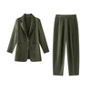 Simple Women's Two Piece Set Dragon Scale Long Sleeve Notched Pleated Blazer And Elastic Waist Straight Pants 2DB4432