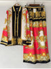 Retro Spring Casual Printed Women's Suit Lapel Long-Sleeved Shirt + Elastic Waist Wide-Leg Trousers Two-Piece Suit