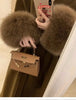 Women Autumn Winter Woolen Coat French Style Fur Sleeves Mid-Length Woolen Coat Women Long Coat Loose Outwear