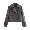 Autumn Women Solid Cropped Trench Coat Vintage Double Breasted Long Sleeve Short Jacket Lapel Collar Windbreaker