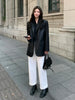 Spring Autumn Elegant PU Leather Office Jacket Long Sleeve Blazer Slim Fit with Lapel Flap Pockets for Women Clothing