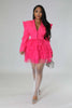 Vintage Women Single Breasted Notched Neck Puff Long Sleeve Mesh Cascading Ruffles Big Swing Blazer Dress Chic Vestidos