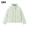 Cotton Padded Jacket Women Diamond Quilted Stand Collar Loose Fit Winter Elegant Casual Outerwear