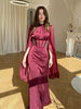 Spring Wine Red Stand Collar Long Sleeve Slim Fit Slit Long Dress Women Elegant Temperament Flowy Gown