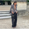 Sexy Deep V-neck Woolen Jackets Women's Hollow Up Waist Split Flare Long Sleeves Metal Buckle Coat High Street Jacket