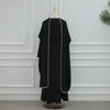 White Pearl Trim Cape Maxi Dress Women Elegant Long Sleeve Cinched Waist Muslim Robes Spring Eid Abaya Lady Dresses