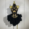 Black Diamonds Mesh Sexy See Through Cocktail Mini Dress Women Eveing Birthday Party Singer Nightclub Show Stage Costume