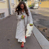 Street Women's Long Trench Coats Loose Stand Collar Single Breasted Full Sleeve Slit Windbreaker Autumn Lady Commute Jacket