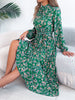 Floral Stand Up Collar Bridesmaid Dress Spring Autumn Elegant Long Sleeve Waist Cinching Pleated Dresses Woman Clothing