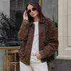 Women's Bomber Jacket Autumn Suede Crop Outerwears Khaki Darkkhaki Coats Coats & Jackets Chic Long Sleeve Tops