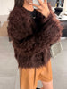 Women Autumn Furry Sweater Coat Single Button Design Knitted Warm Coat Thick Cardigans Clothes Tops For Women Sweater