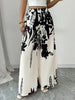 Dresses For Women Black And White Flowers Print Long Sleeve Ruffled Collar Elegant Dress Lace Up A-Line Dress Spring