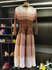 Designed Women's Pleated Dress O-neck Loose Fit Color Block Beaded Long Sleeve Female Clothing 9G1031