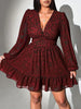 Sexy V-Neck Leopard Print Long-Sleeve Dress Plus Size Women Clothing American Slim A-Line Skirt Elegant Party Evening Dress