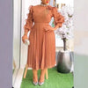 Women Vintage Elegant Pleated A Line Midi Dress with Ruffle Sleeves Stand Collar Rhinestone Stylish Formal Evening Party Outfits