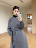 Dual Purpose Collar Wool Coat Horn Button Women 100% Wool Overcoat Double-Layers Autumn Winter Long Jacket Thick Trench Coat #23